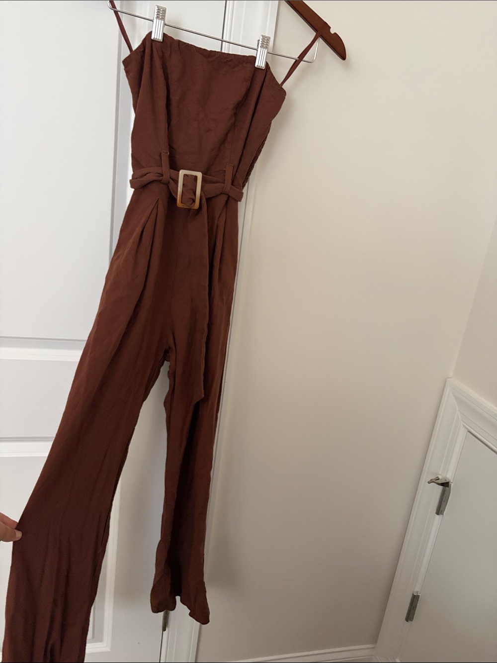 Strapless Brown Belted Wide-Leg Jumpsuit